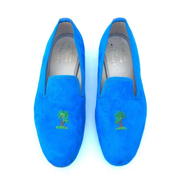 Shipton & Heneage Men’s Velvet Smoking Slippers Loafers Blue Palm Tree US 9 - Picture 3 of 9
